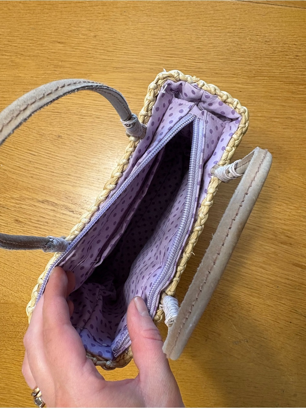 Vintage Straw Mini Bag with Lavender Trim and Floral Embroidery - Picture 4 of 4